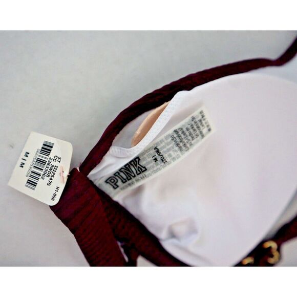 Pink x Victoria's Secret Swim Sz M Burgundy Lace-Up Top & Cheeky Bikini Set - Picture 12 of 12